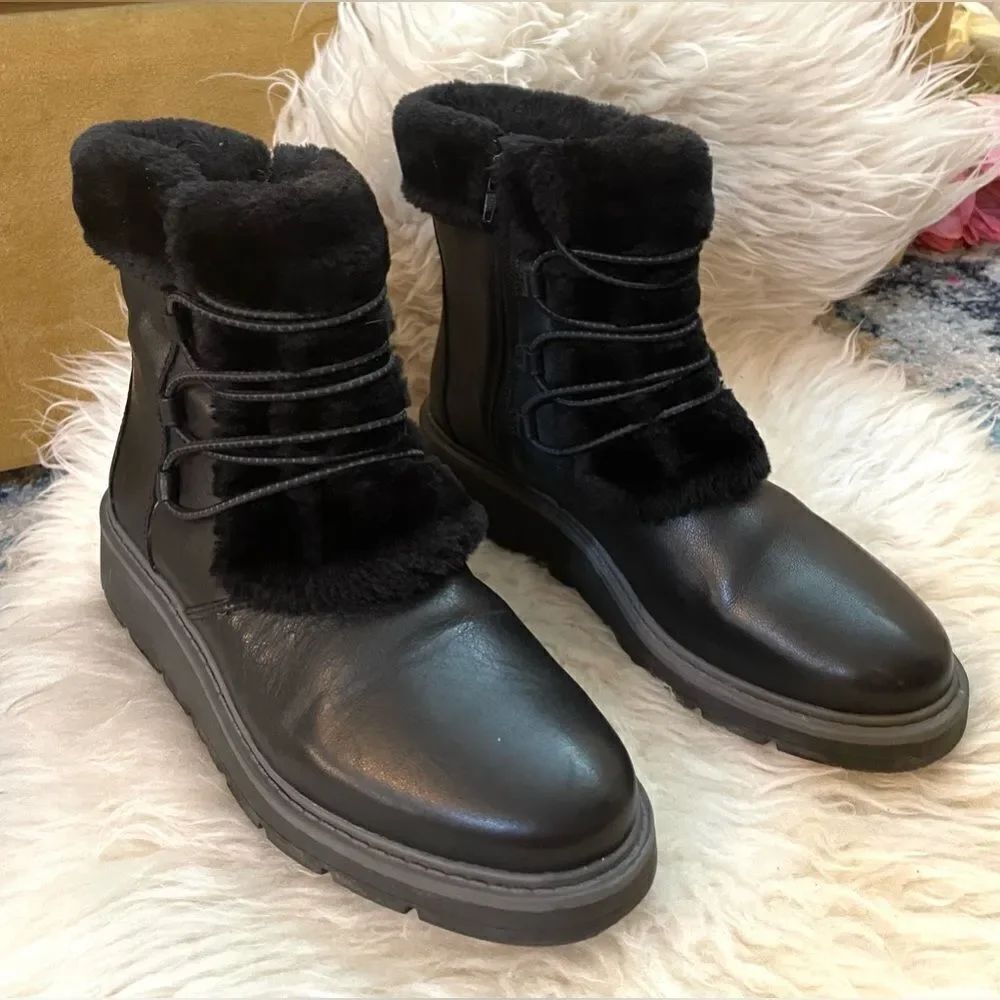 CLARKS Ivery Crystal leather faux fur and zip up ankle boots 8.5